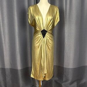 Trina Turk Gold Dress with Black Beading Sequins 4